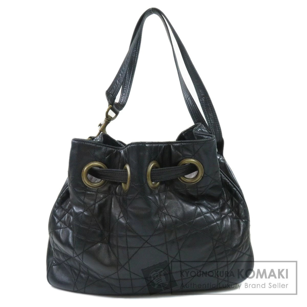 Christian Dior black cannage quilted lambskin drawstring bucket bag